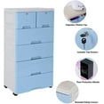thumbnail image 4 of 6 Drawer Dresser Tall Plastic Drawer Dresser Vertical Dresser Storage Tower Storage Cabinet Closet Chest Drawers Organizer for Bedroom, Living Room, Entryway, Closets Easy Pull W/Wheels (Blue), 4 of 9