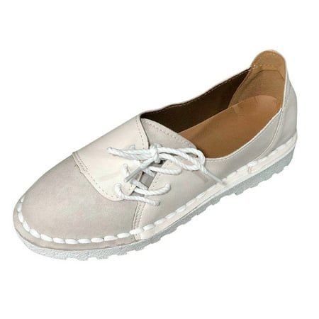 Sexlip Womens Fashion Casual Vintage Slip-On Loafers Daily Round Toe Comfortable Wedge Shoes Beige 43