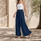 thumbnail image 3 of WILLBEST Pantalones Casuales para Mujer, Color Liso, Cintura Alta, Palazzo, Holgados, con Lazo y Bolsillos, Largos, para Uso Diario. Extra Chica, 3 of 4