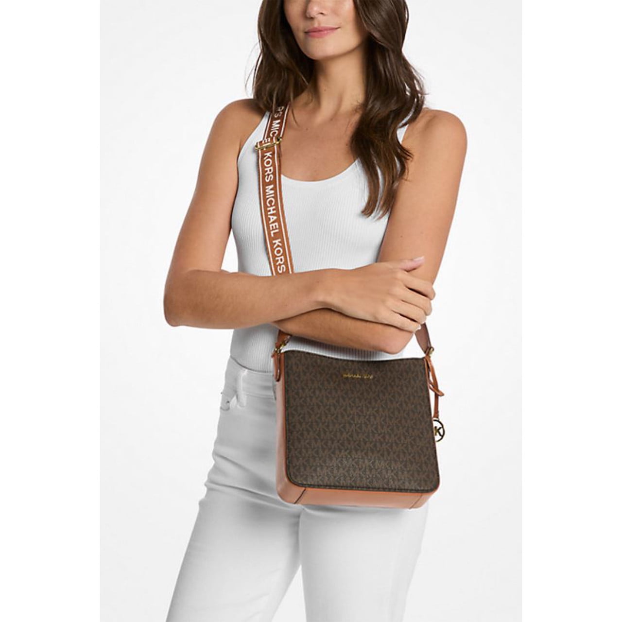 Michael Kors Women's Jet Set Travel Small Signature Logo Messenger Bag (Brown) 35S5GTVC1B-847