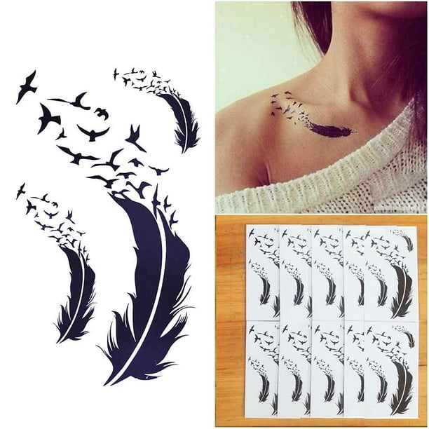 10 Sheets Tiny Temporary Tattoo Feather Bird for Men Women