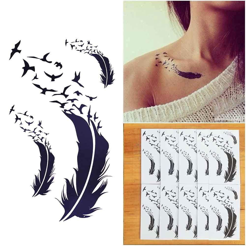 10 Sheets Tiny Temporary Tattoo Feather Bird for Men Women | Walmart Canada