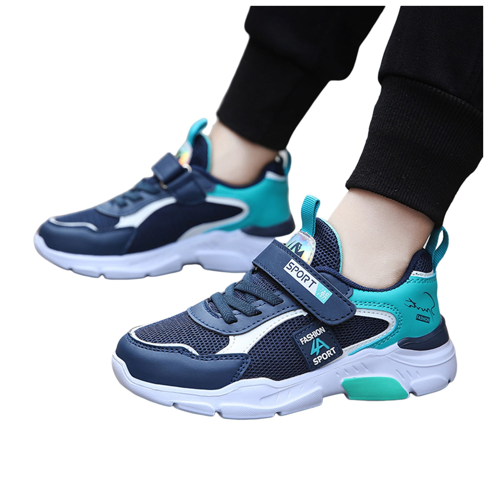 Boys Sneakers Girls Thick Hook-and-Loop Running Lightweight Walking Casual Shoes White Sneakers,Size 6 Years-7 Years