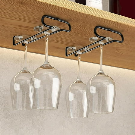 7 Inch Wine Glass Rack Under Cabinet Stemware Holder Little Glass Hanger Storage Organizer for Short Space Kitchen and Bar Set of 2 (Black)
