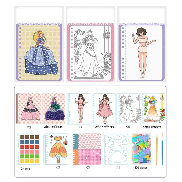 Pegatinas de vestir de princesa CUTICAT Libro de actividades colorido pegatinas reutilizables Pegatina de pintura DIY para Hada