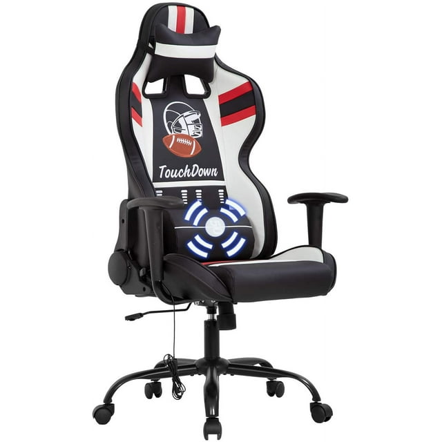 BestOffice Massage Bureau Course Ordinateur Appui-Tête Lombaire Accoudoir Travail Roulement Pivotant Ergonomique PU Cuir Réglable Chaise de Bureau pour les Adultes Gamer, Black et Blanc