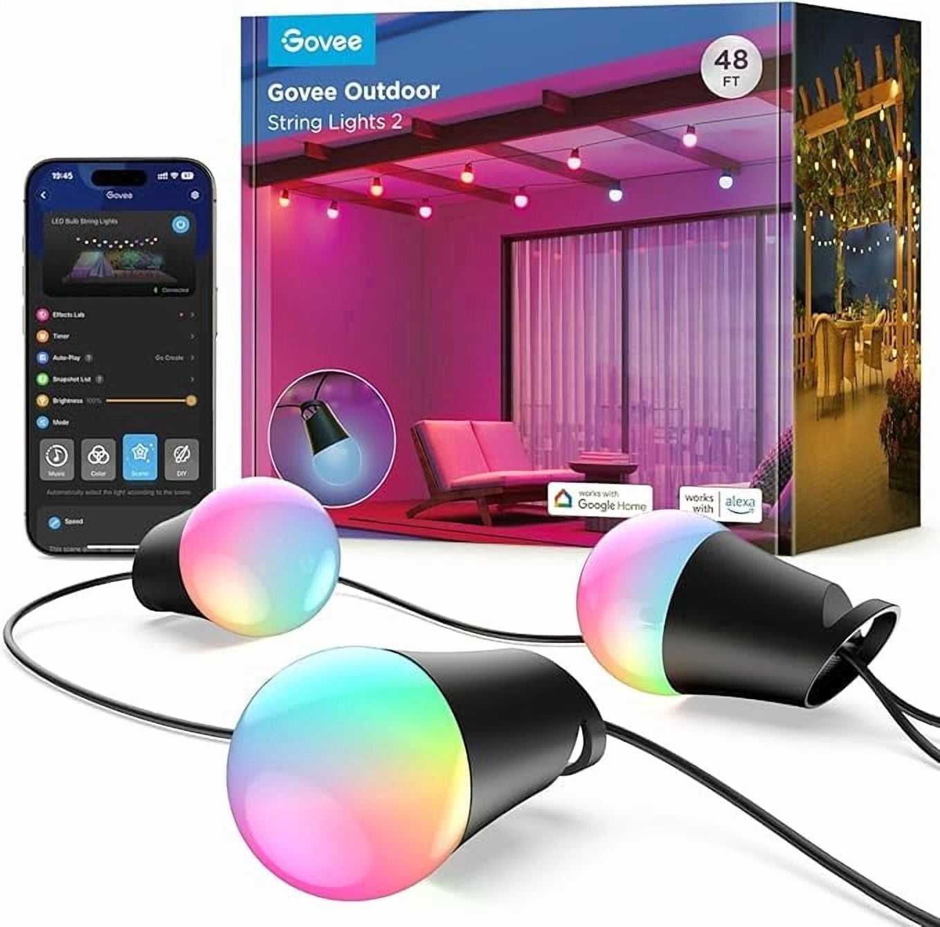 Govee Smart Outdoor String Lights 96ft RGBIC Dimmable Warm White