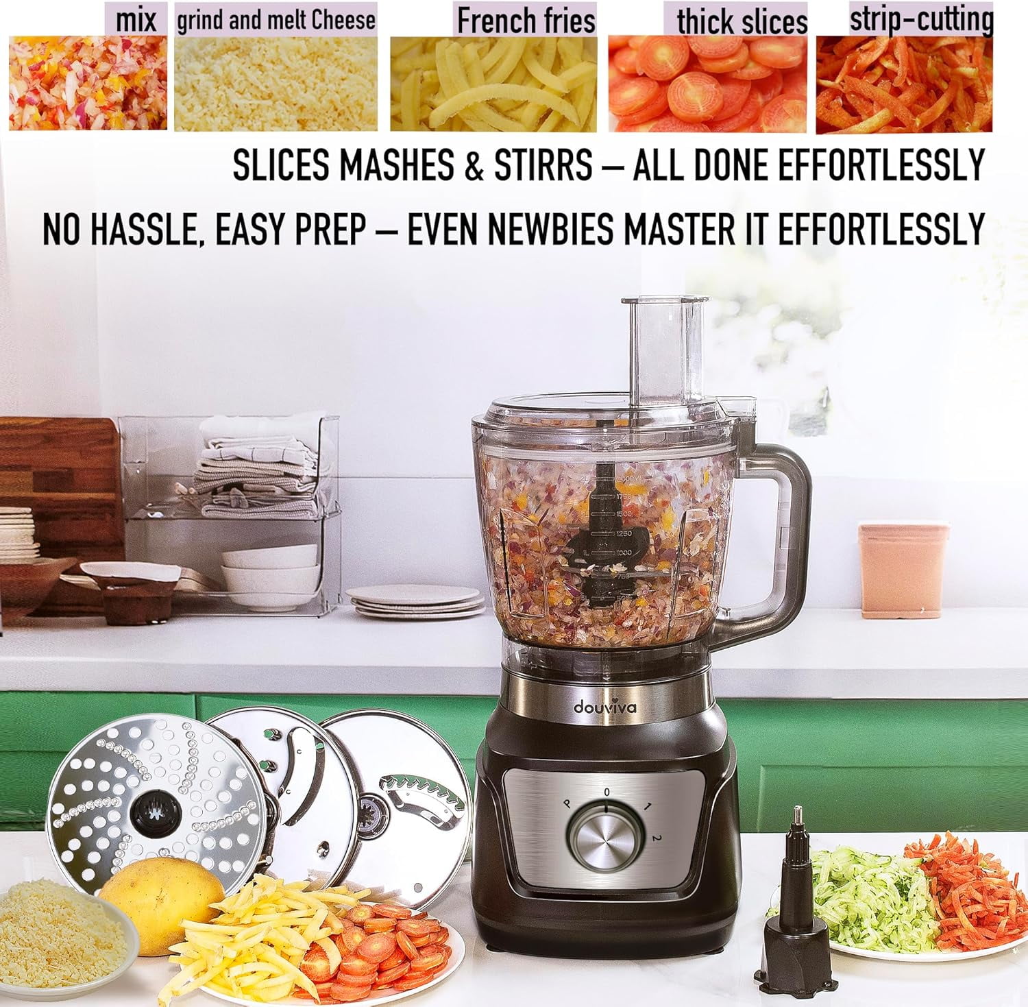 Blender & Food Processor Combo 1000W, 68oz Processor Bowl,24oz To-Go Lid Cup, for Smoothies/Shakes/Mixing/Shredding/Slicing/Chopping/Dough/Grinder, Black