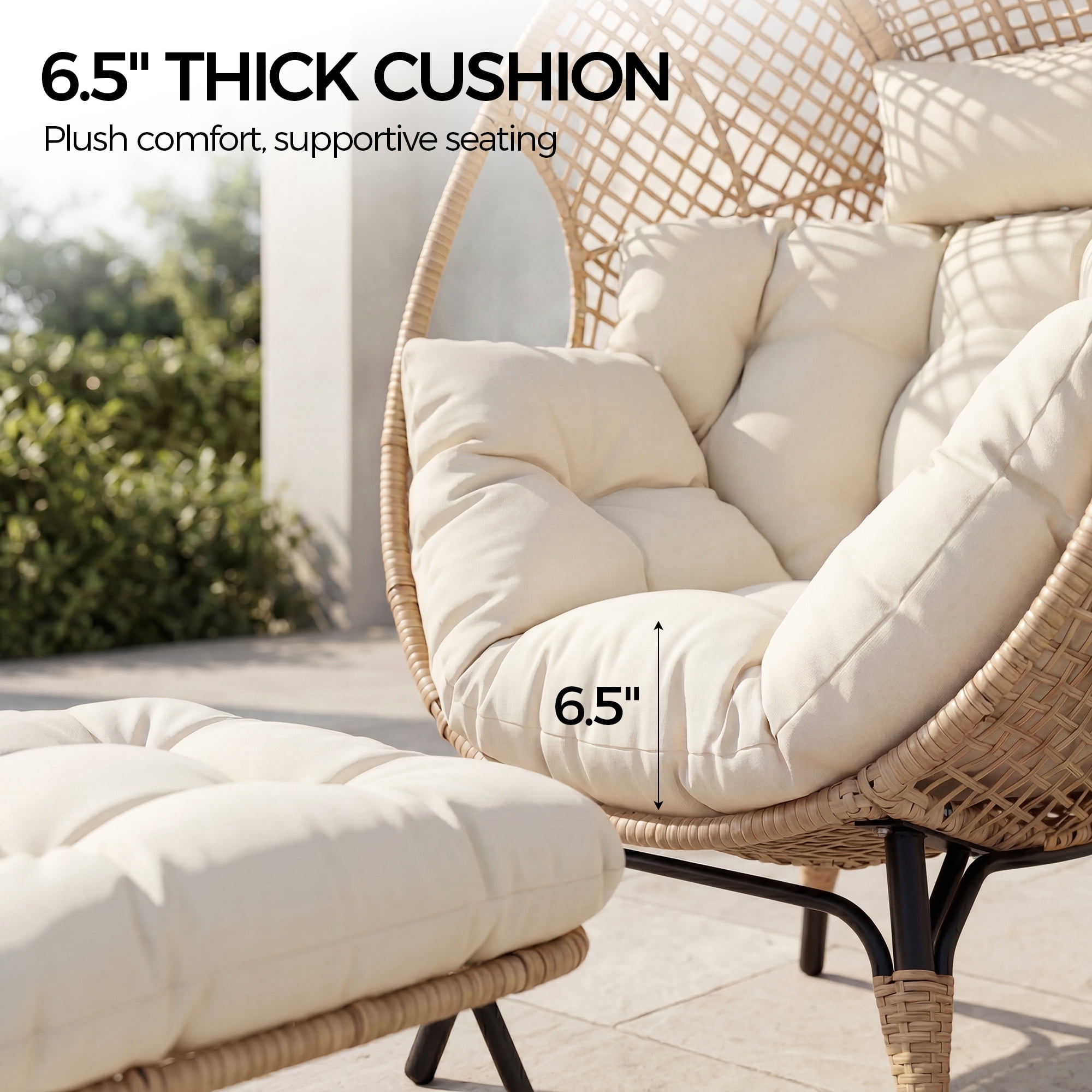 NICESOUL Bohemian Wicker Egg Chair with Ottoman, 2 Pieces, Indoor