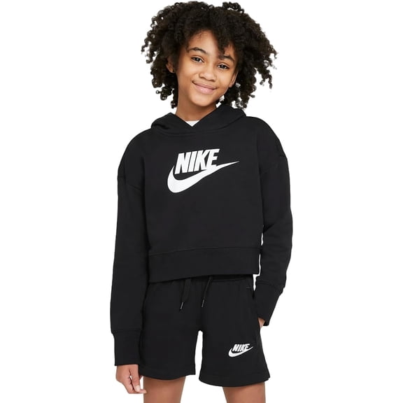 Nike Sportswear Club Older Kids' (Girls') French Terry Cropped Hoodie Black/White