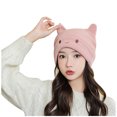 thumbnail image 2 of Njoeus Ribbed Knit Beanie Hat for Women Girls Cute Cats Ears Hat Winter Warm Slouchy Cuffed Skull Cap for Women, 2 of 5