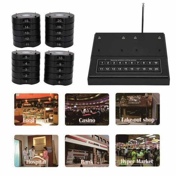 1 to 20 Calling System, Restaurant Pager System 2624ft Distance Mute Keyboard Check Call Log with 20 Pagers and Beepers for Restaurant Food Truck Factory Hospital