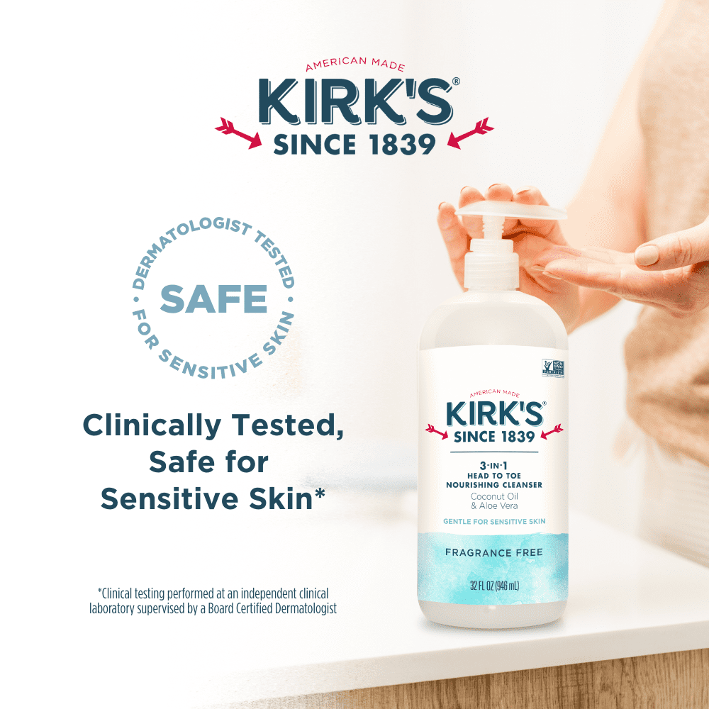 Kirk's 3-in-1 Nourishing Cleanser - Made With Coconut Oil & Aloe Vera, Fragrance Free, 32 Fl Oz