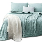 Kasentex Quilt-Coverlet-Bedspread-Blanket-Set   Two Shams, Ultra Soft, Machine Washable, Lightweight, All Season, Nostalgic Design - Hypoallergenic - Solid Color, KING   2 King Size Shams, GREEN