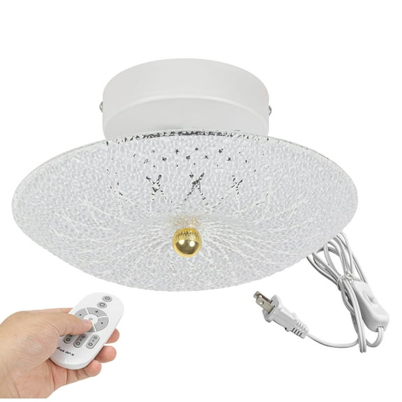 Kiven 11.8in Flush Mount Ceiling Light Fixture Dimmable, 2-Light Anti Glare Close to Ceiling Light with 15FT Cord and Remote, Modern Glass Chandelier for Kitchen Bedroom Hallway Wall Decor