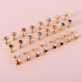 thumbnail image 3 of 12 Pairs Surgical Stainless Steel Flat Back Birthstone Cubic Zirconia Stud Earrings, Gold Plated Screw Back Round Star Heart Flower Hexagon Triangle CZ Stud Earrings Set, 3 of 8
