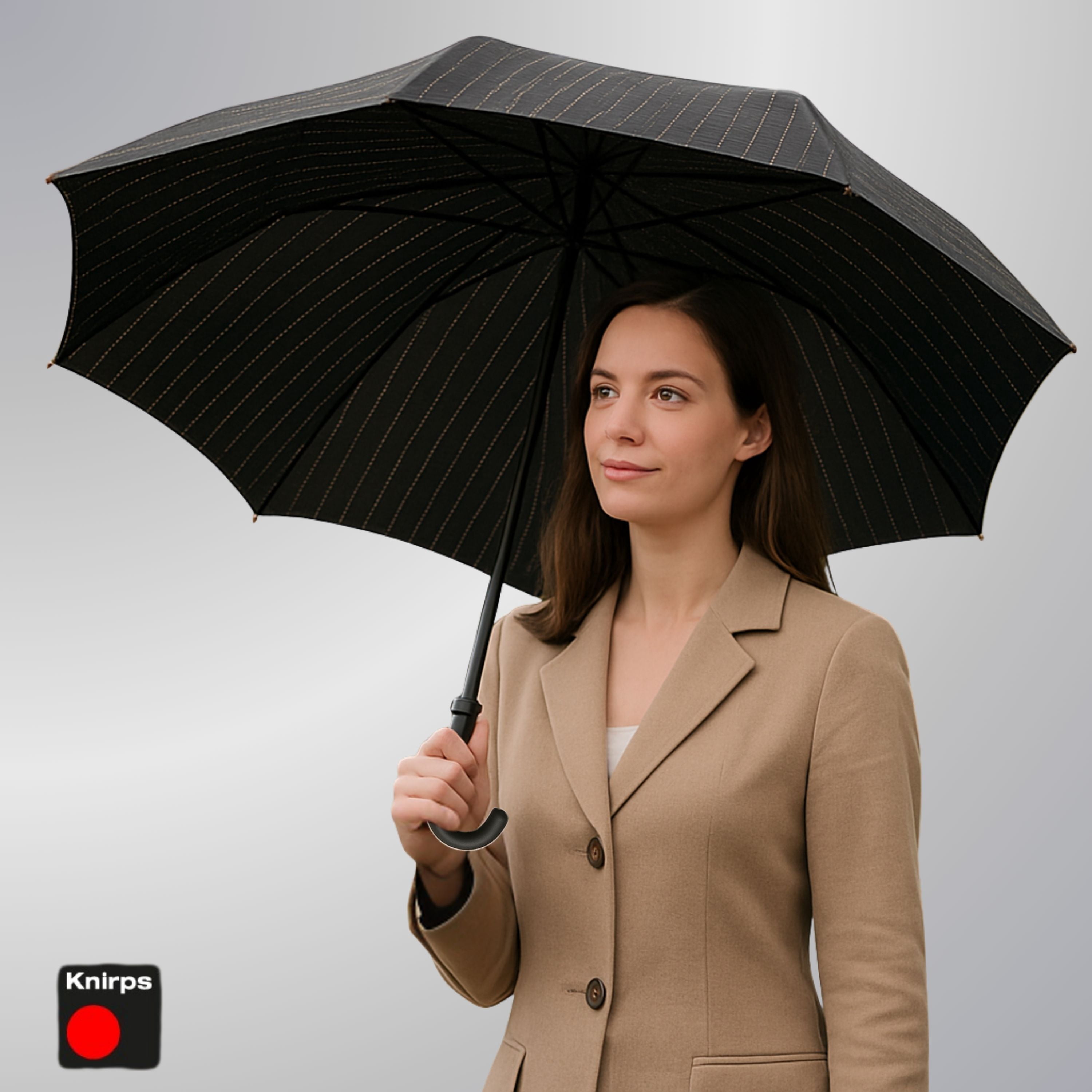 Knirps T.260 Duomatic Medium Pocket Rain Umbrella in Gatsby – Automatic Open Close, Wind-Tunnel Tested to 93mph, Hook Handle Design, 38in Canopy, OEKO-TEX, Fits in Backpacks & Purses