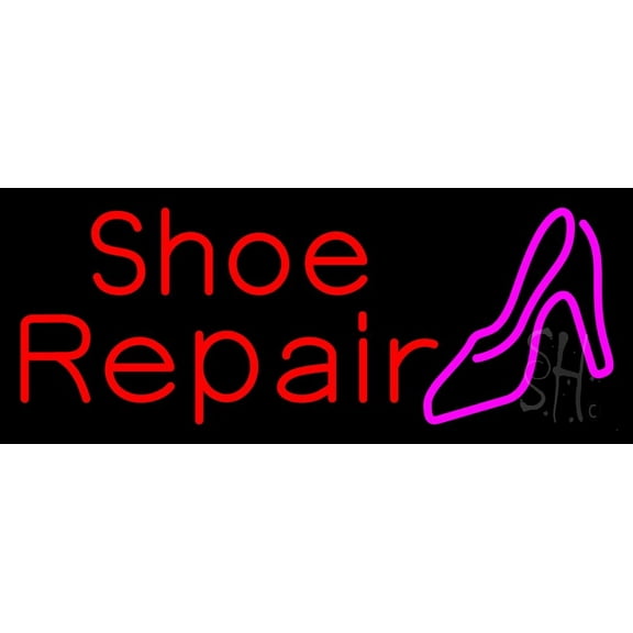Red Shoe Repair Sandal LED Neon Sign 13 x 32 - inches, Black Square Cut Acrylic Backing, with Dimmer - Bright and Premium built indoor LED Neon Sign for store interior Décor, Storefront.