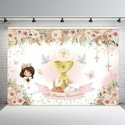 Custom Boho Mi Primera Comunión Girls Baptism Backdrop First Holy Communion Banner God Bless Christening Party Photography Background Banner Sign Photo Booth Props 7x5ft