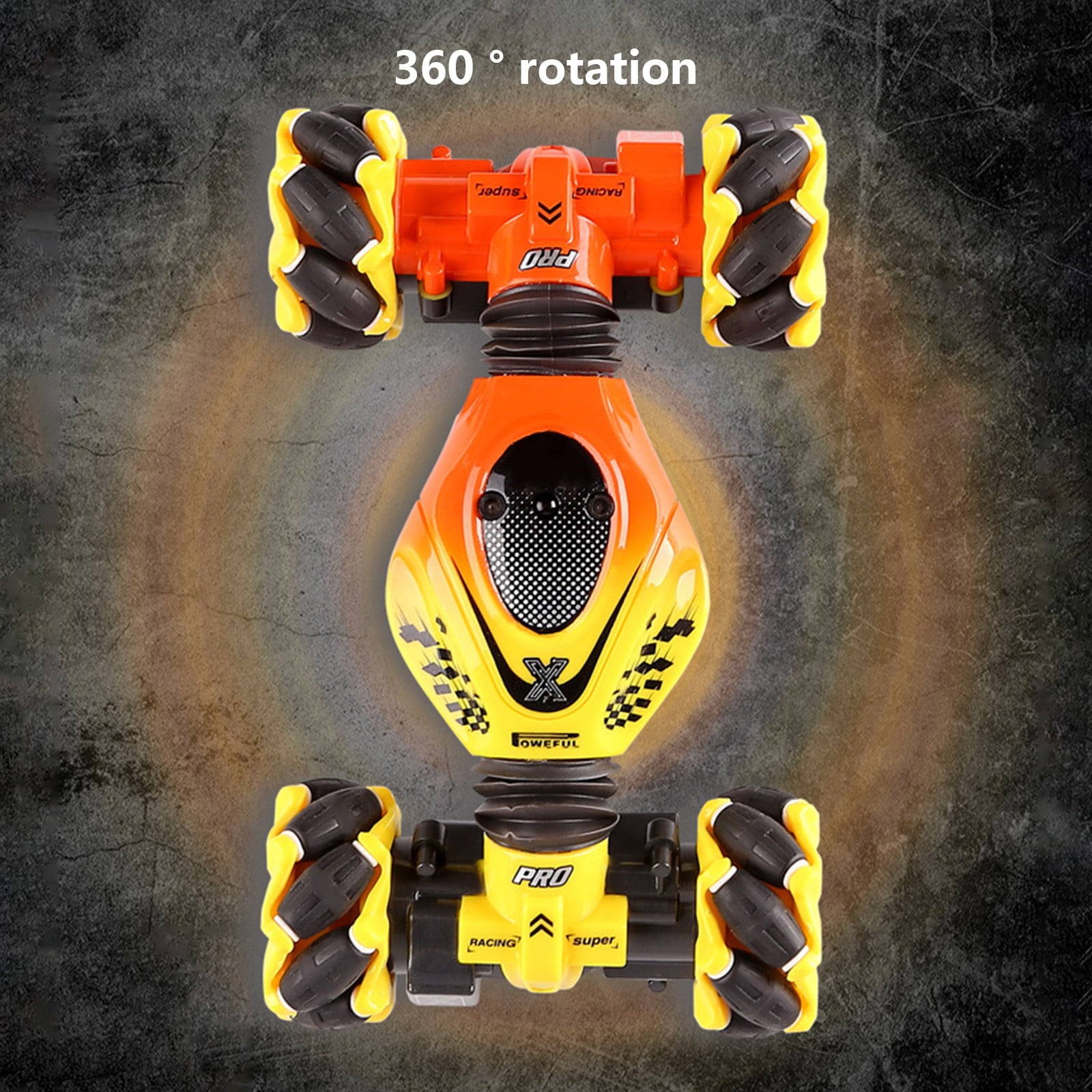 ​Mini Gesture Control RC Stunt Car - Double-Sided Driving, USB Rechargeable - Yellow Transformer Toy for Age 6+​​ Yellow