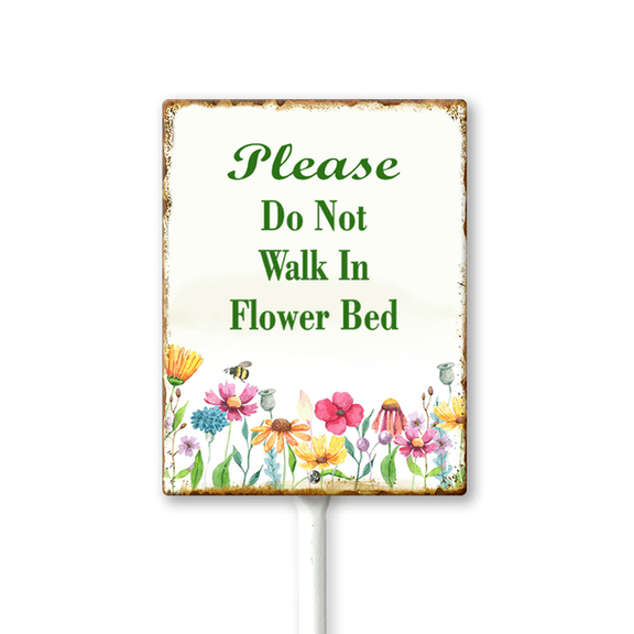 Eveokoki Please Do Not Walk in Flower Bed Yard Sign with Stake Flower Sign Flower Metal Decor 8x12inch Rustproof Aluminum Sign for Yard Garden Lawn Street Outdoor