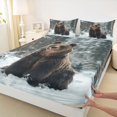 thumbnail image 4 of Castle Fairy Snow Wildlife Bear Queen Sheets 4 Pieces,Frost Pine Forest Queen Sheet Sets,Brown White Gray,1 Fitted Sheet, 1 Flat Sheet and 2 Pillowcases, 4 of 6