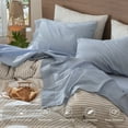 thumbnail image 5 of MooMee 100% Washed Cotton Sheet Set King Linen Like Textured Breathable Durable Soft Comfy 4pcs (Cornflower Blue), 5 of 6
