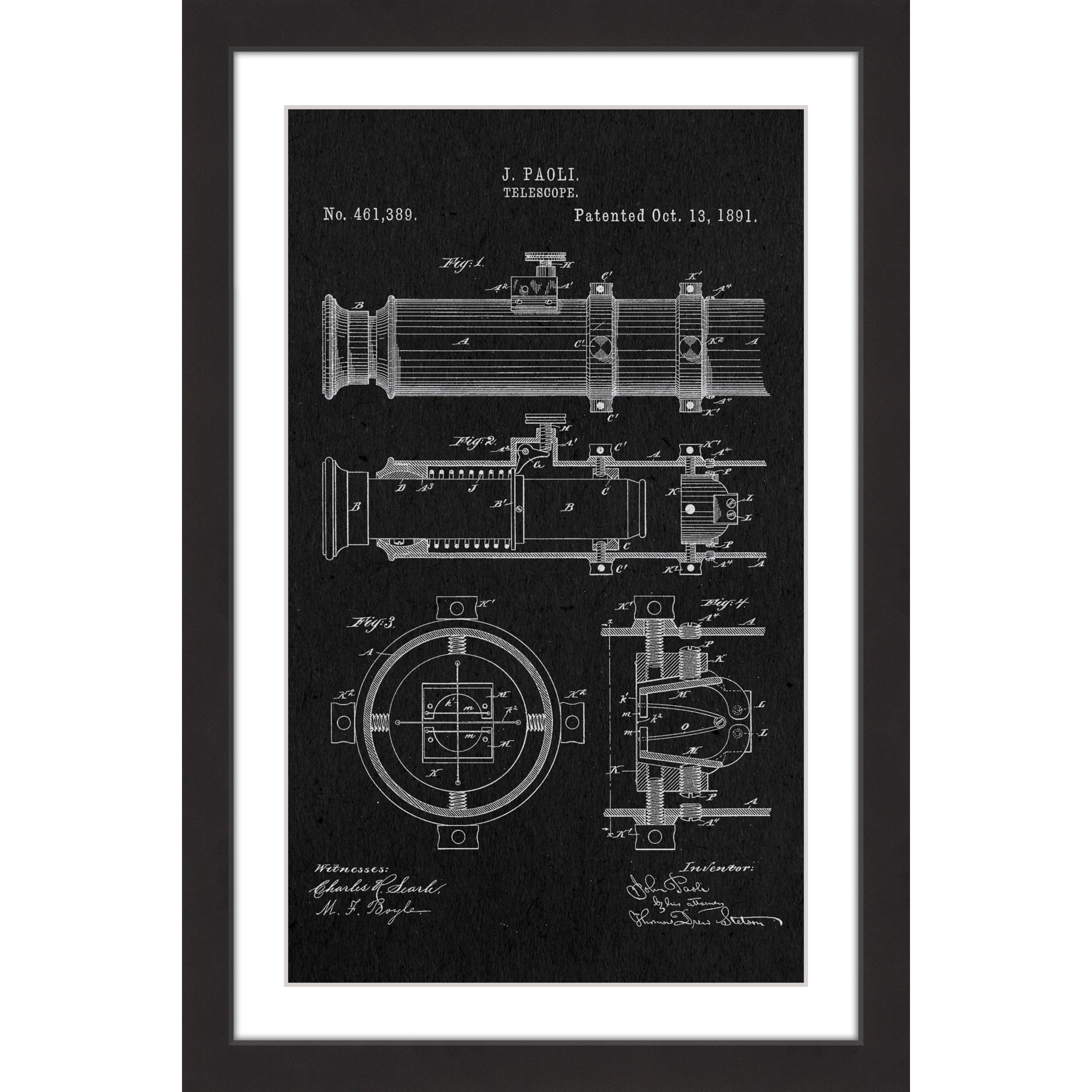 "Telescope 1891 Black Paper" Framed Painting Print