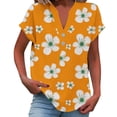 thumbnail image 2 of HOMBOM Womens Summer Tops Shirts Cotton Linen Orange Boho Short Sleeve Floral T Shirts for Women, 2 of 6