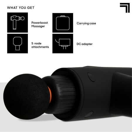 Sharper Image Powerboost Deep Tissue Percussion Massage Gun for Full Body Recovery, 5 Attachments, Whisper Quiet, Rechargeable
