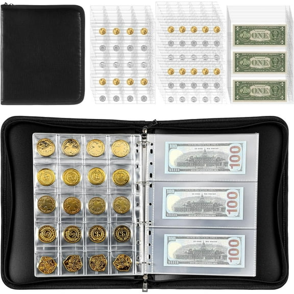 Fireproof Coin Collection Book for Collectors,300 Pockets Coin Collection Album & 36 Currency Sleeves Money Holder Album, Durable Coin Organizer Binder