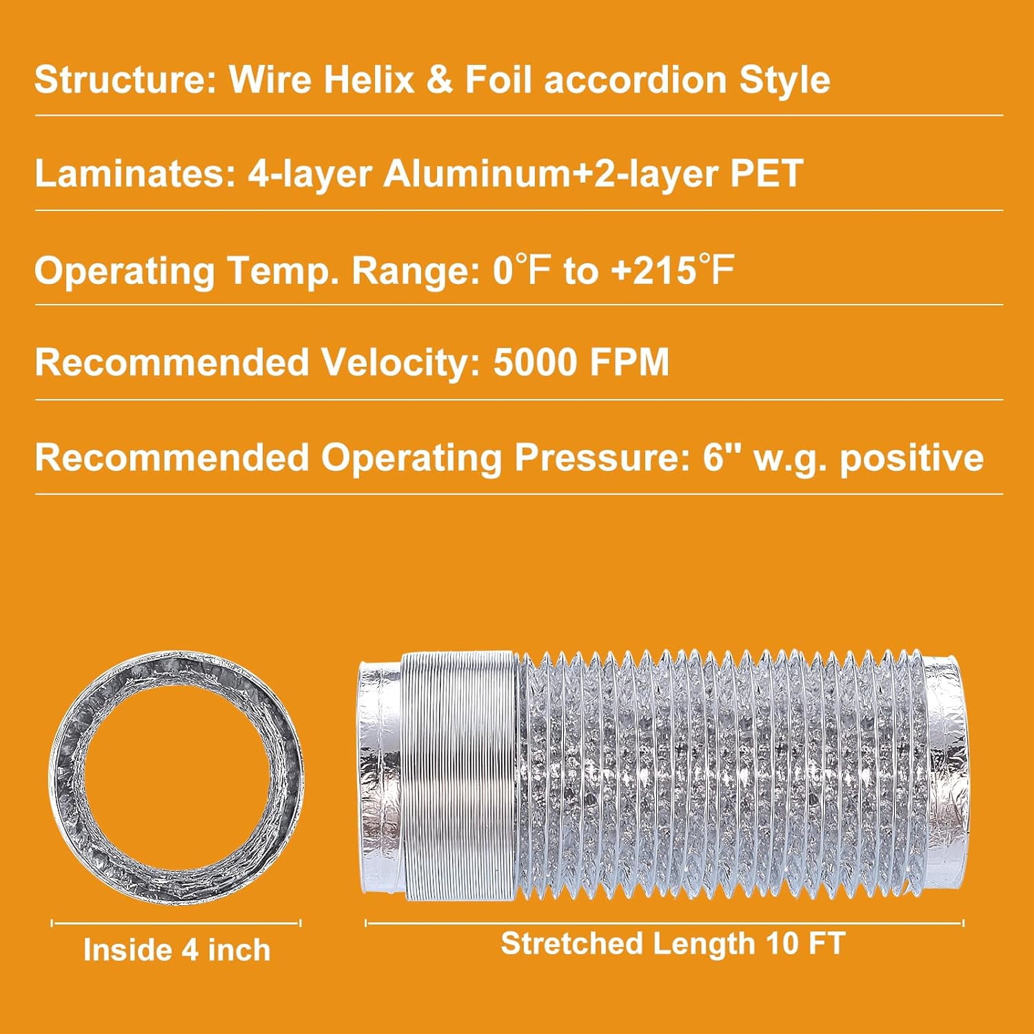 Heavy Duty Dryer Vent Duct Hose 4 inch 10 FT,Extra Thick Aluminum Foil Flexible Transition Duct Kit with Collars,Easy Installation