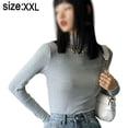thumbnail image 2 of Camisas de manga larga con cuello alto para mujer, ajustadas, informales, con capas, 2 of 5