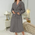 thumbnail image 2 of Women's Solid Color Long Sleeve Plush Bathrobe - Winter Warm Homewear, Gray, L, 2 of 5