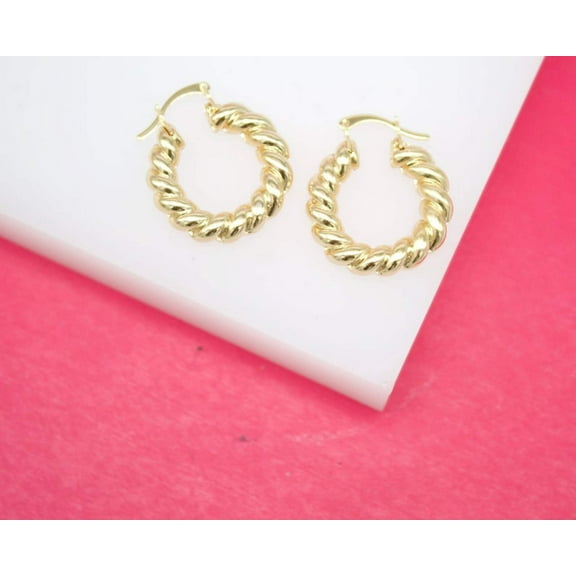 18K Gold Filled Croissant Twist Hoops Lever Back Earrings (K239)