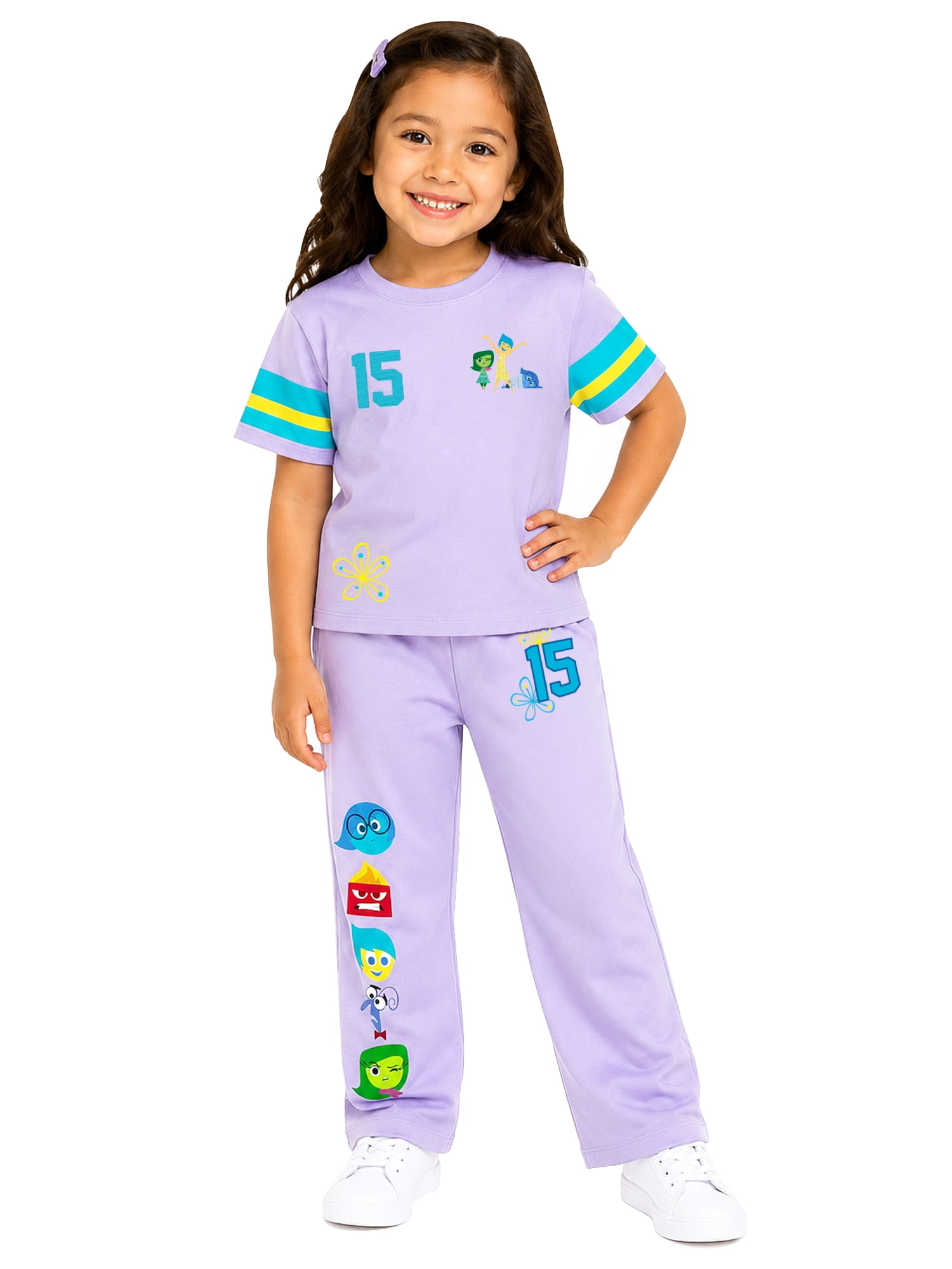 Inside Out Girls' Athletic Front & Back T-shirt with Embroidery & Straight Leg Fleece Pants, 2-Piece, Sizes 4-16