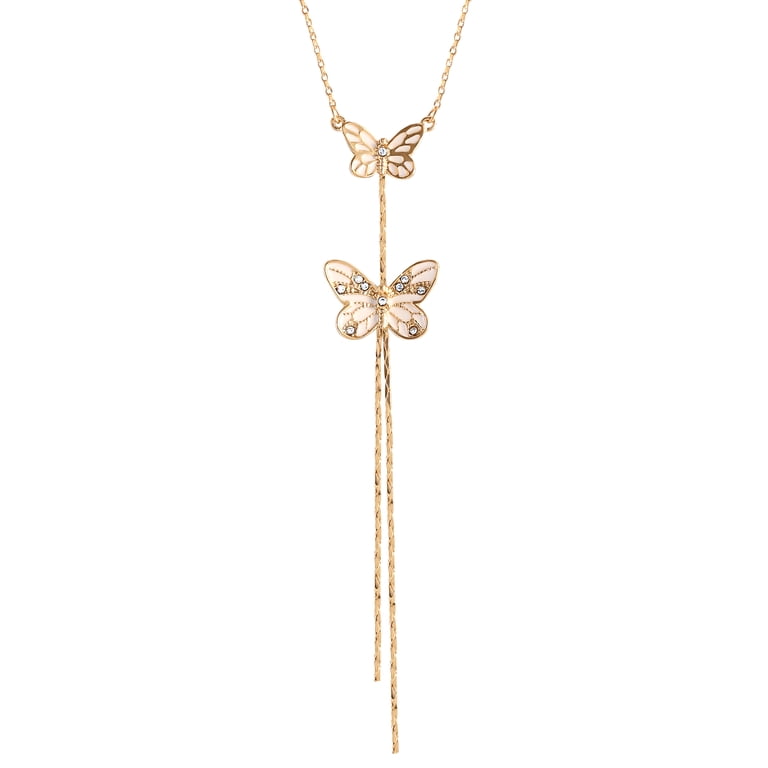 Jessica Simpson Butterfly Fringe Y Necklace, Gold-Tone photo 4