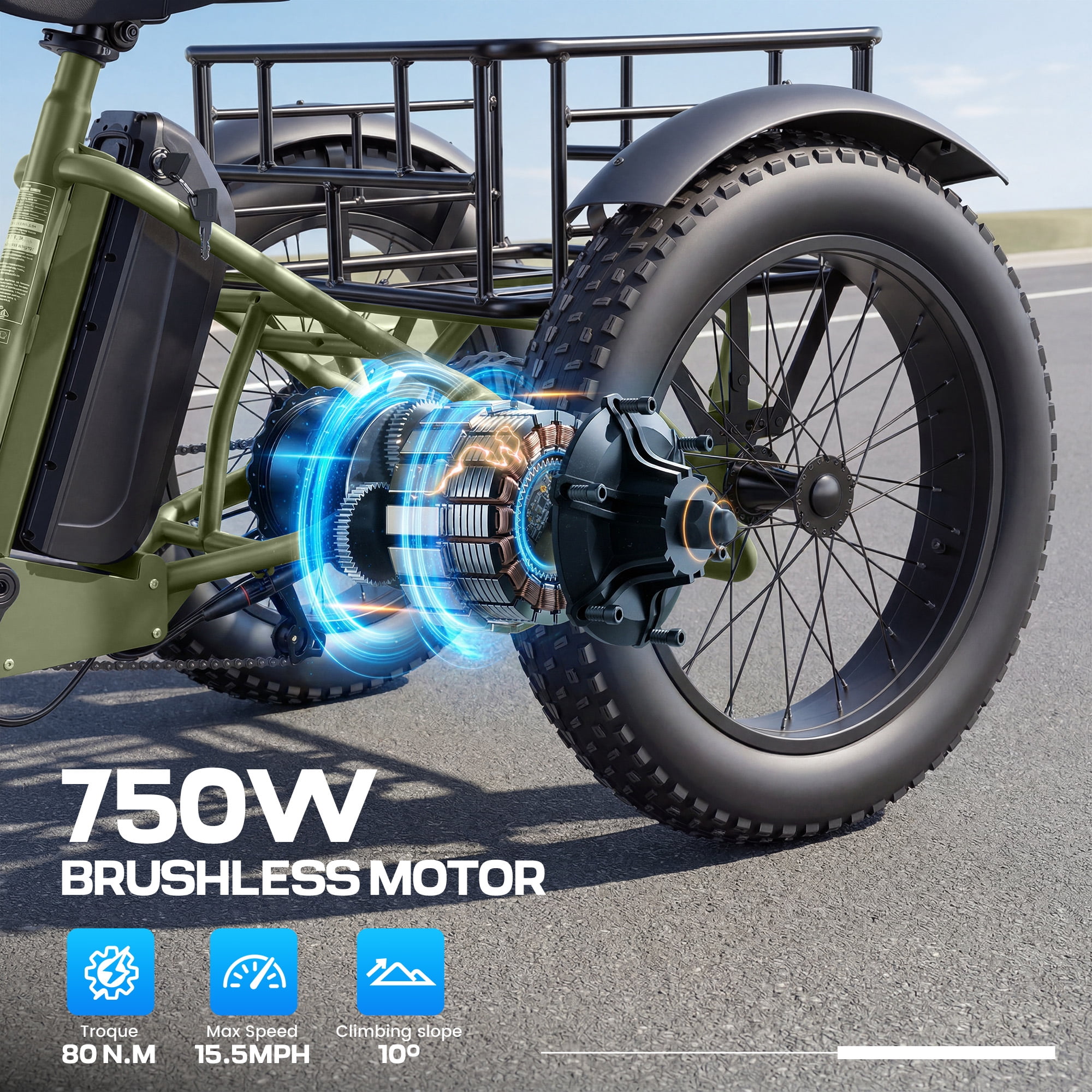 Gocio Peak 1000W Electric Tricycle, 20" x 4.0 Fat Tire Foldable Electric Tricycle, 48V 18AH Large-Capacity Battery E Trikes,7 Speed 3-Wheel Electric Bike for Adults UL2849 Certified