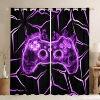 Manfei Neon Purple Gamepad Black Out Curtains for Boys, Honeycomb Abstract Curtains Pack of 2 (42x63 Each), Mystic Glitter Galaxy Bedroom Curtains, Window Curtains Decor
