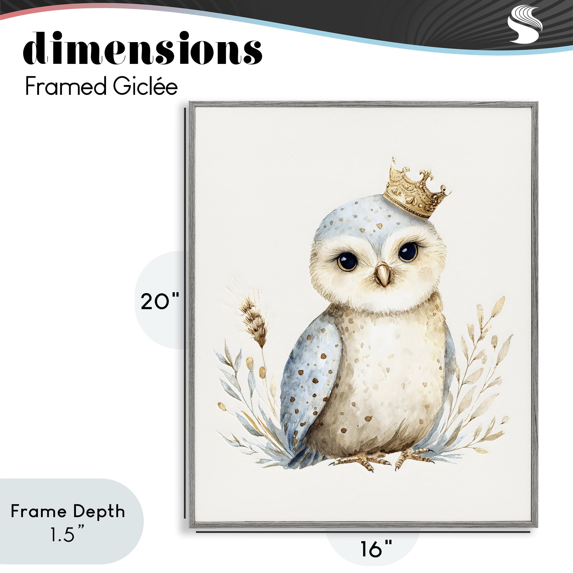 Stupell Industries Watercolor Nursery Owl Gray Framed Giclee Art, design by LSR Design Studio