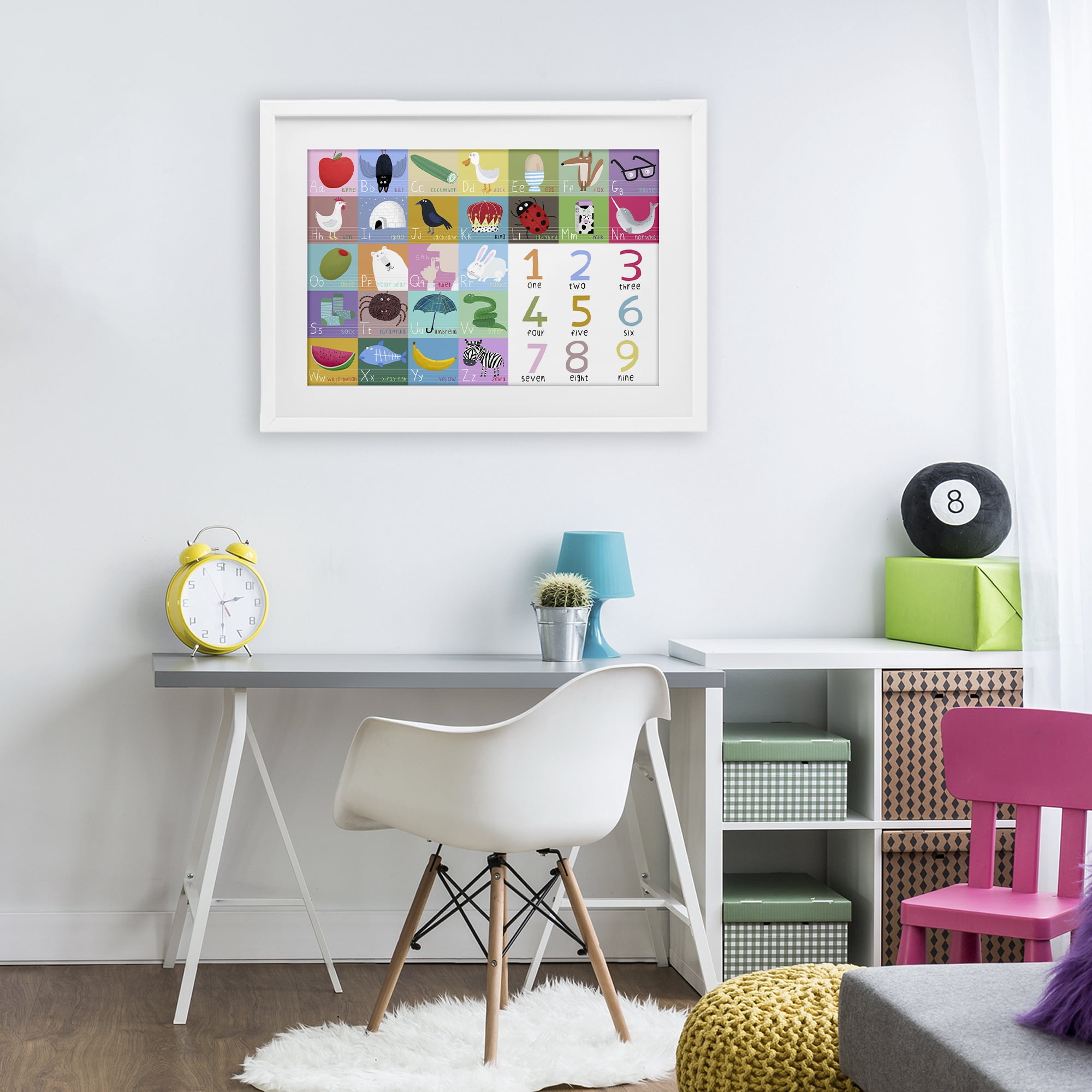 Stupell Industries Alphabet & Numbers First Words White Framed Print Under Glass, design by Carla Daly