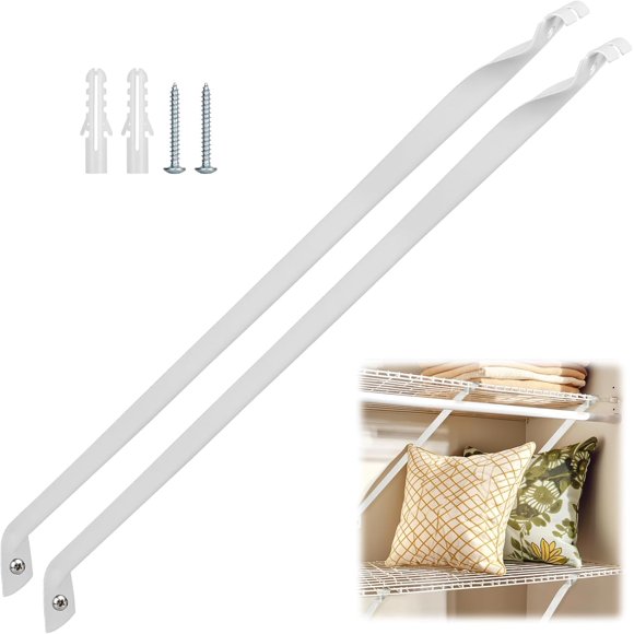 shiyou-2 Packs Support Brackets for Wire Shelving,12 Inch Wire Shelf Brackets Metal Wire Closet Shelf Brackets with Anchors and Pins for Installation Wire Shelving Support Brackets