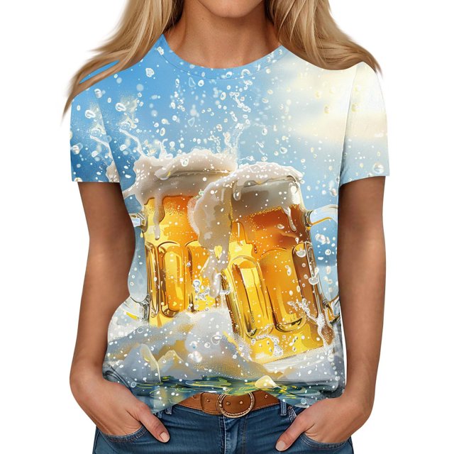 Camisetas de Manga Corta para las Mujeres Impresas Cuello Redondo Camiseta Casual, Camisetas Casuales de Mujer