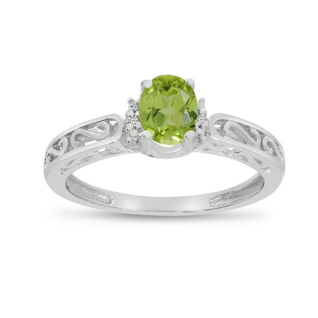 14k White Gold Oval Peridot And Diamond Ring
