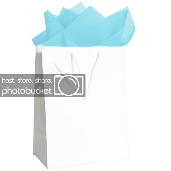 JAM Gift Bag Assortment, 2 White Bags & Baby Blue Tissue Paper, 3/Pack