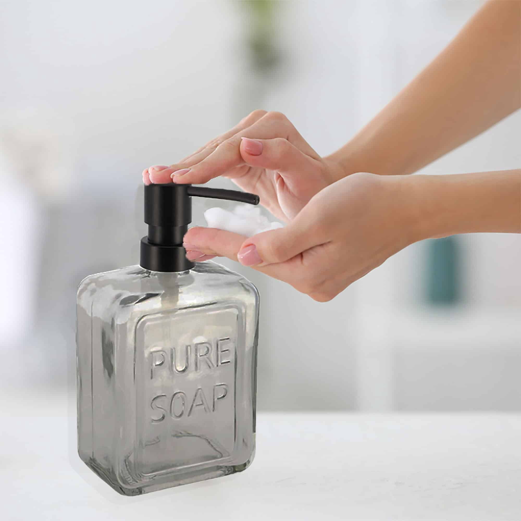 Smoked Glass Soap Dispenser PURE SOAP 18 FL OZ