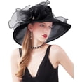 thumbnail image 5 of Women Derby Fascinator Hat Organza Church Wedding Hat Wide Brim Cocktail Tea Party Hat, 5 of 7