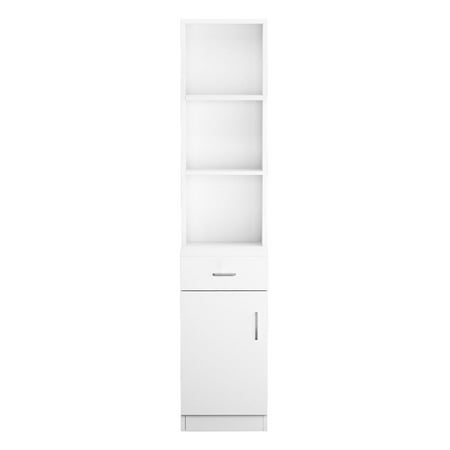 Zimtown Wooden Barber Station Makeup Hair Salon Cabinet  Freestanding Bathroom Tall Cabinet with 5 Storage Shelves & Drawer  White