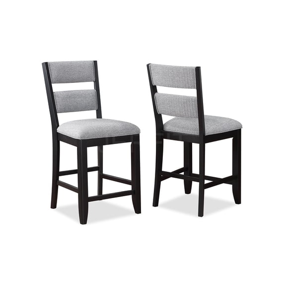 JERFIT Counter Height Dining Chairs Set of 2, Black Farmhouse Kitchen Stools with Gray Upholstered Seat and Back, Wooden Ladder Back Side Chairs