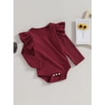 thumbnail image 3 of Caoirhny Baby Girl Fall Romper Ruffle Long Sleeve Crew Neck Solid Color Bodysuit Newborn Playsuit, 3 of 9